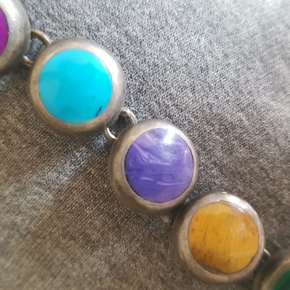 Exquisite Vintage Stone and 950 Silver Bracelet - Picture 5 of 7